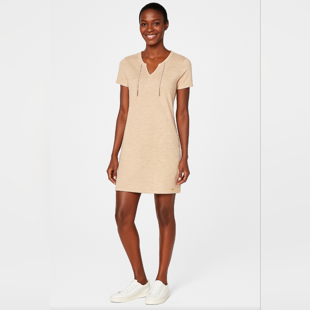 Calvin Klein Logo T-Shirt Dress Women’s Medium Beige Heather Casual Short Sleeve